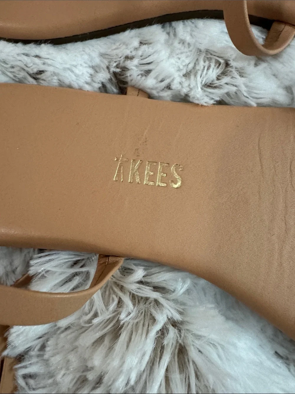 TKEES Camel Tan Leather Toe-Ring Ankle-Strap Sandals